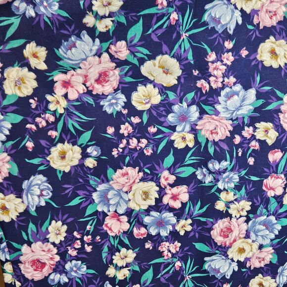 Periwinkle Vintage 80s/90s Navy Blue Floral Skirt Set Made In U.S.A. Size 12 - Picture 8 of 11